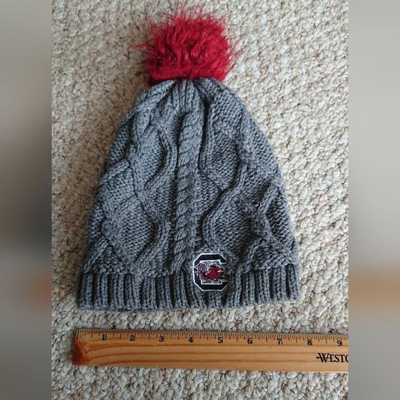 Gray and Garnet gamecock Knit Beanie Pom Pom -  ZooZatz - Picture 4 of 11